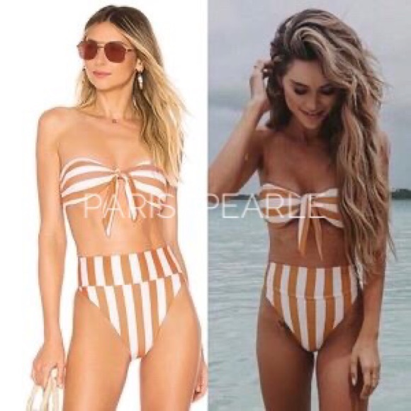 Good Vibes Gold & White Striped Bikini Set - Picture 1 of 7